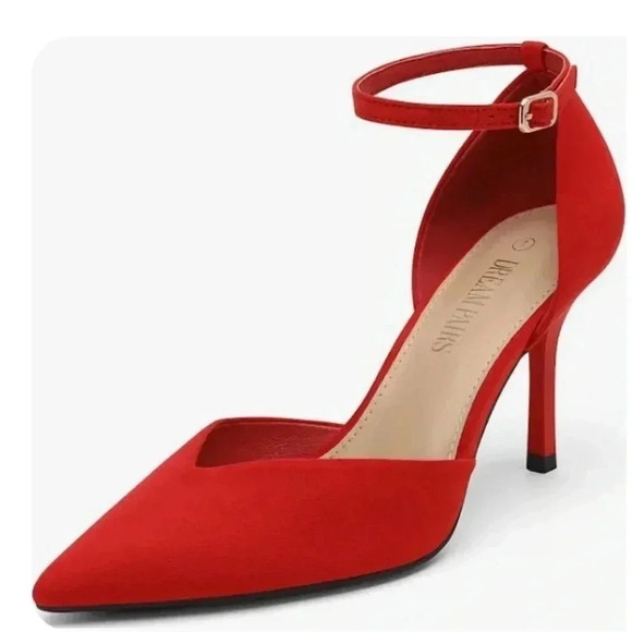 Dream Pairs Red Strappy Closed Pointed Toe  High Heels Size 8.5 - Picture 2 of 12